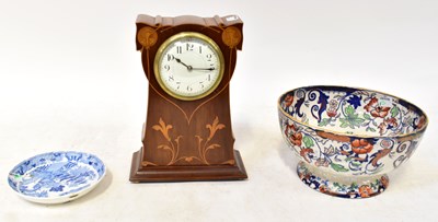 Lot 128 - An Art Nouveau inlaid mahogany mantel clock...