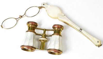 Lot 808 - A pair of French brass mother-of-pearl opera...