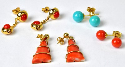 Lot 1300 - Four pairs of earrings, comprising a pair of...
