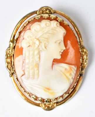 Lot 1246 - A gold-plated carved shell cameo depicting a...