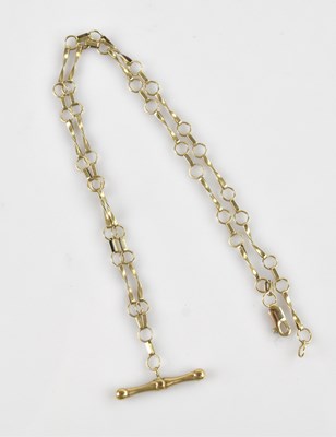 Lot 2120 - A yellow metal hoop link necklace with T-bar,...