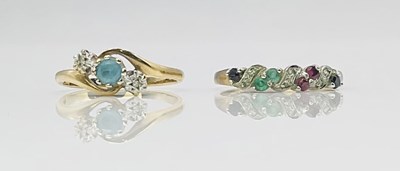 Lot 738 - Two 9ct yellow gold gem set rings, sizes R and...