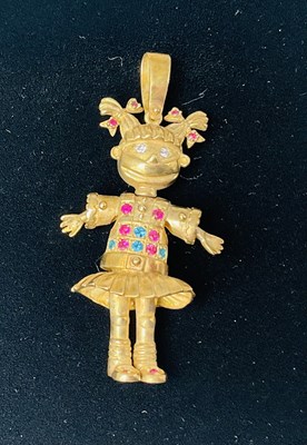 Lot 675 - A 9ct yellow gold figural gem set pendant,...