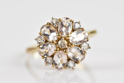 Lot 2539 - A 9ct yellow gold cluster ring, set with oval...