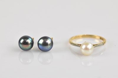 Lot 2566 - A yellow metal pearl set dress ring, stamped...