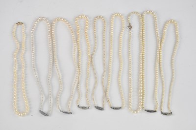 Lot 1008 - Nine various cultured pearl necklaces (9).