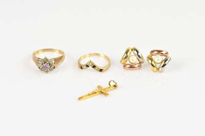 Lot 2544 - A 9ct yellow gold diamond and sapphire set V...