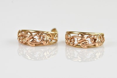 Lot 1427 - CLOGAU; a pair of yellow metal earrings, with...