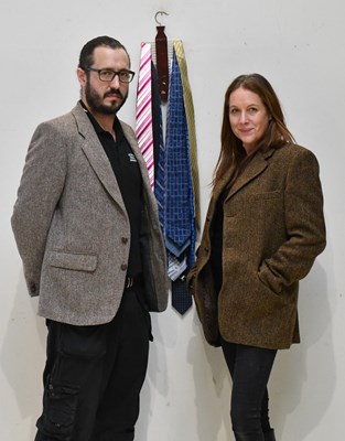 Lot 372 - HARRIS TWEED; a gentleman's herringbone dark...