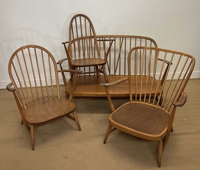 Lot 889 - ERCOL; two open arm chairs, a child's Windsor...