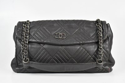 Lot 165 - A lambskin dark grey chevron single maxi flap...