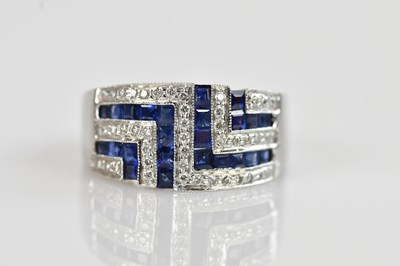 Lot 2286 - A white metal diamond and sapphire set broad...