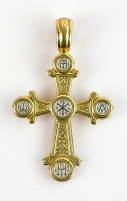 Lot 2073 - A yellow and white metal crucifix pendant,...