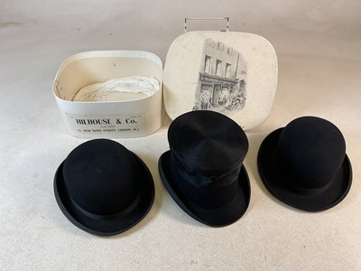 Lot 290 - HILHOUSE & CO; a boxed bowler hat, top hat and...