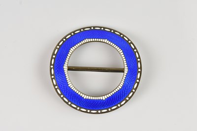 Lot 1010 - A white metal and guilloché enamel belt buckle,...