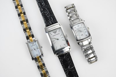 Lot 318 - EMPORIO ARMANI; a silver tone rectangular...