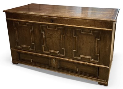Lot 103 - A 19th century oak coffer, with hinged lid...