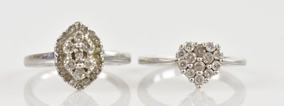 Lot 2469 - Two 9ct white gold diamond set dress rings,...