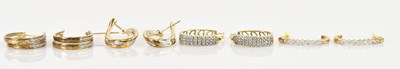 Lot 1391 - Two pairs of 9ct yellow gold diamond set drop...