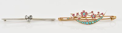 Lot 1337 - A white metal diamond set bar brooch set with...