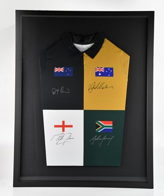 Lot 12 - RUGBY UNION; a quartered rugby shirt...