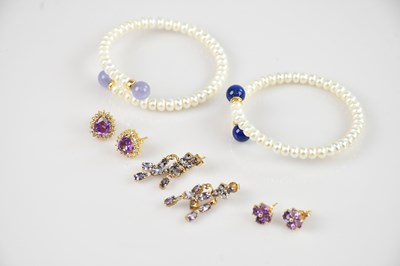 Lot 2231 - A pair of yellow metal heart shaped diamond...