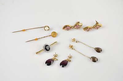 Lot 1425 - Three pairs of yellow metal mounted ear studs...