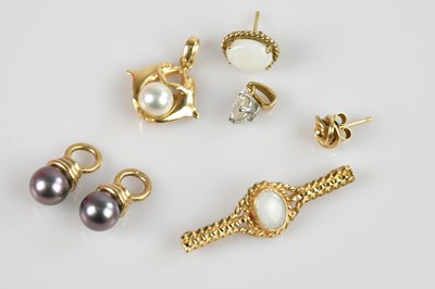 Lot 1333 - A 9ct opal brooch, with a pair of 9ct yellow...