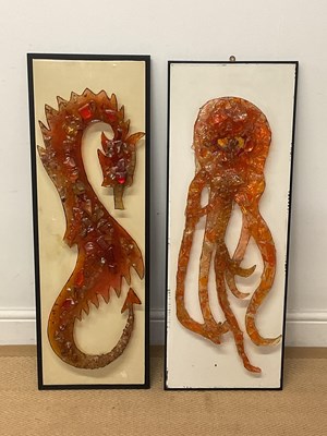Lot 519 - Two mid 20th century sculptural resin wall art,...