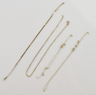 Lot 611 - Four 9ct yellow gold fine link necklaces,...