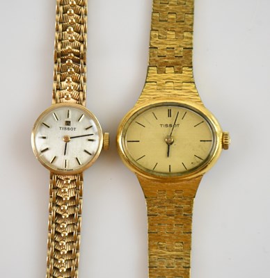 Lot 698 - TISSOT; a lady's yellow metal cased wristwatch,...