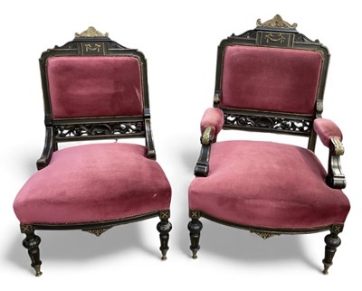 Lot 46 - A late 19th century ebony brass mounted 'his...