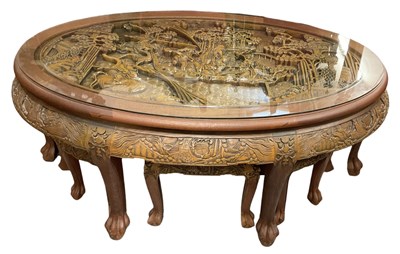 Lot 64 - A modern Chinese carved hardwood oval glass...