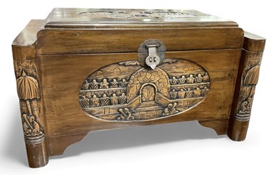 Lot 98 - A modern Chinese carved hardwood camphorwood...