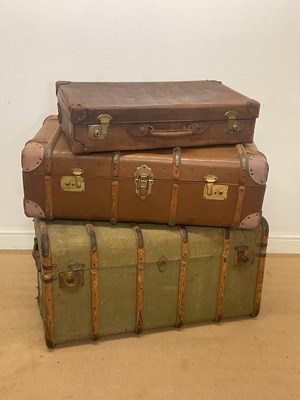 Lot 51 - Three trunks and suitcases, comprising a linen...
