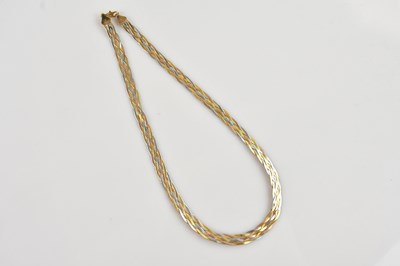 Lot 605 - A 9ct gold three-tone necklace, length approx...