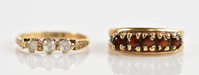 Lot 644 - Two 9ct yellow gold dress rings, size M and K,...