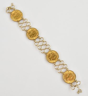 Lot 585 - A 9ct yellow gold bracelet, the fancy fine...