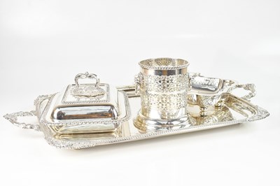 Lot 11 - A silver plated rectangular tray, also an...
