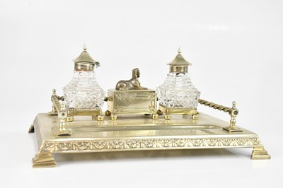Lot 32 - An electroplated desk tidy, with two cut glass...