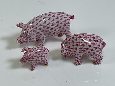 Lot 352 - HEREND; a trio of pigs, all with printed marks...