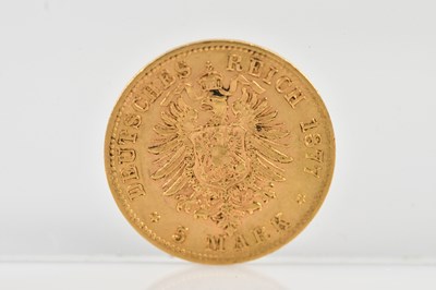 Lot 1012 - GERMANY; a five mark gold coin, 1877.