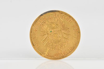 Lot 1013 - GERMANY; a five mark gold coin, 1877.