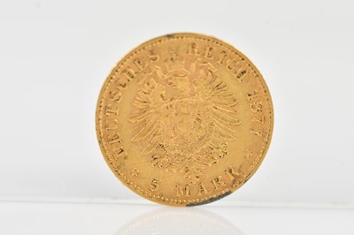 Lot 1014 - GERMANY; a five mark gold coin, 1877.