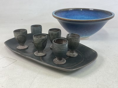 Lot 344 - A large mottled purple/blue glazed studio...