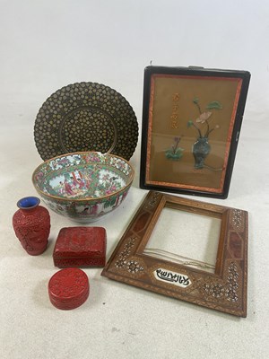Lot 419 - Three pieces of Chinese red lacquer, a Canton...