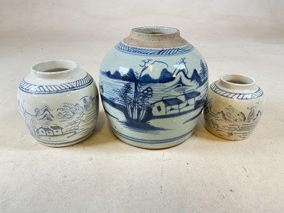 Lot 245 - A blue and white Chinese ginger jar and two...