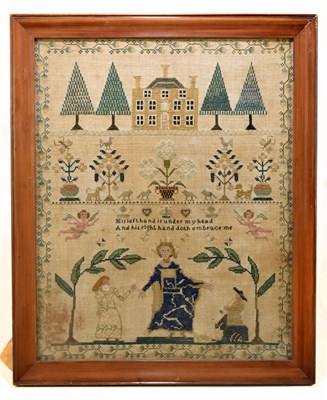 Lot 128 - A 19th century sampler 'His left hand is under...