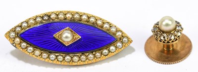 Lot 1447 - A Victorian yellow metal blue enamel and seed...