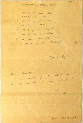 Lot 576 - ROGER JOSEPH MCGOUGH; a handwritten poem by...